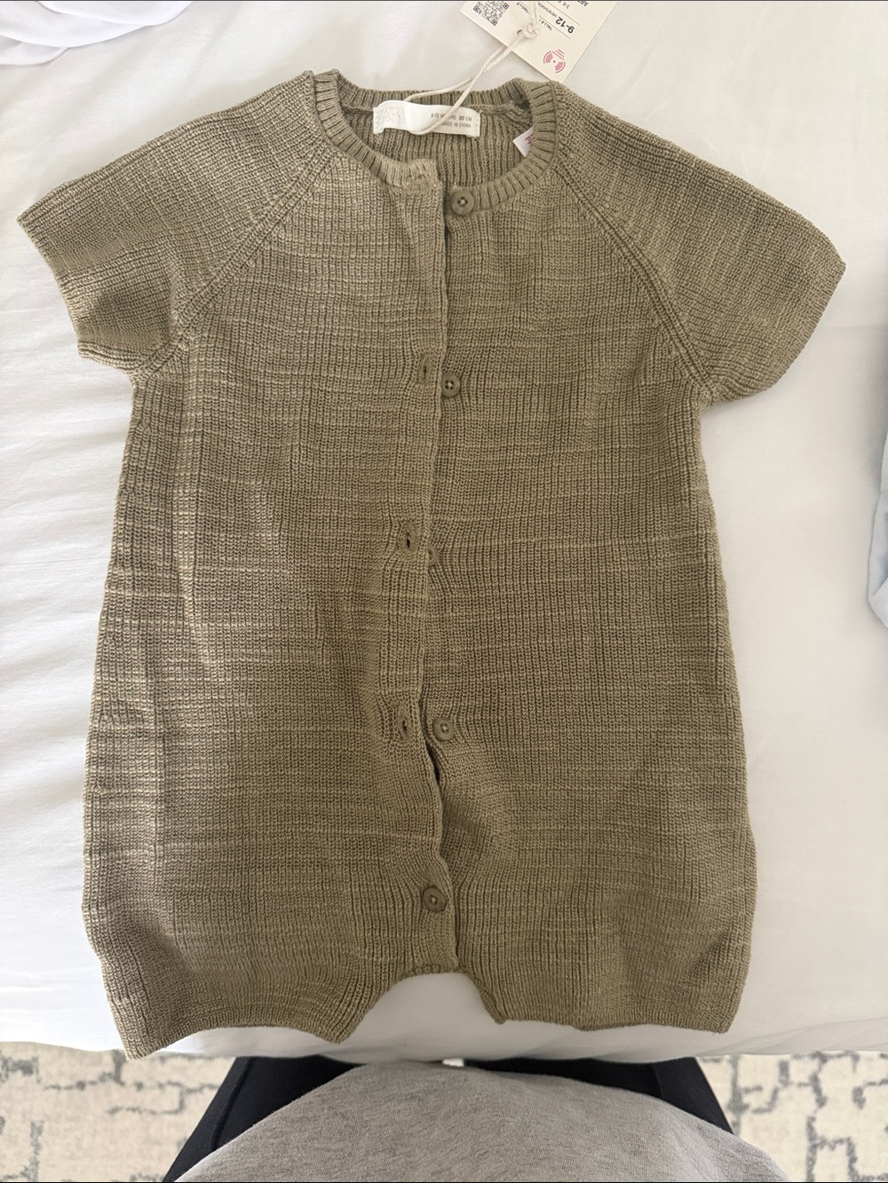 Zara Knit Short-Sleeve One-Piece Romper in Olive Green